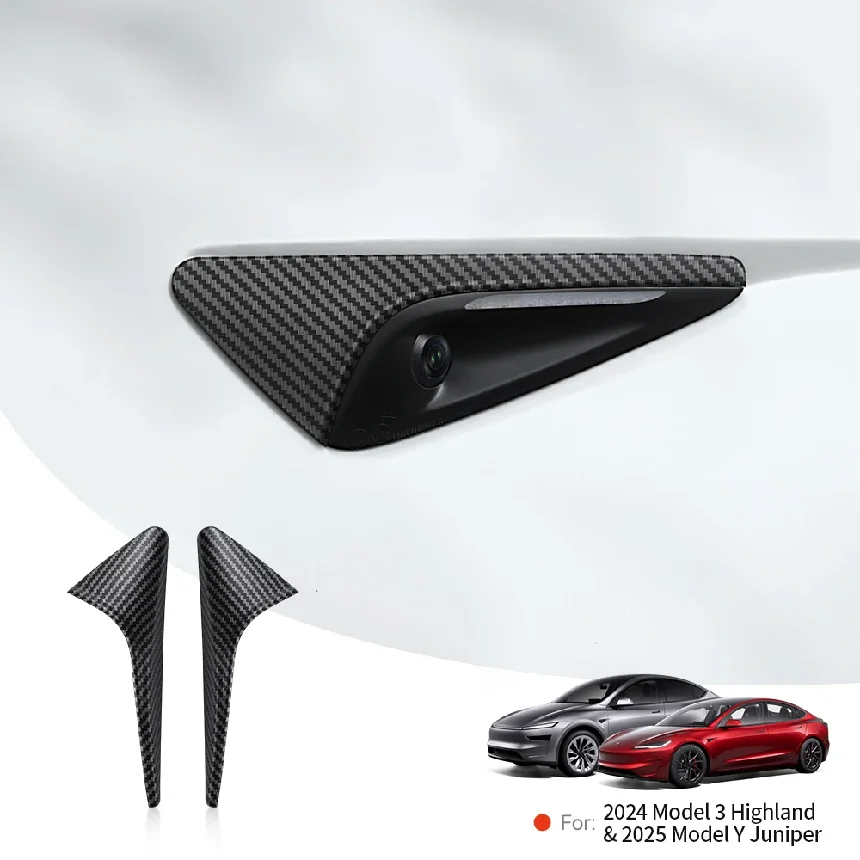

YZ for Tesla Model 3 Y Highland Juniper 2025 Side Camera Cover Lens Protector ABS Camera Cover Black Fiber Pattern Accessories