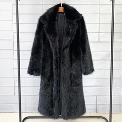 Cappotto lungo in pelliccia sintetica bianca donna autunno inverno giacca grande soprabito tasche con colletto rovesciato cappotto spesso giacche calde Maxi cappotti