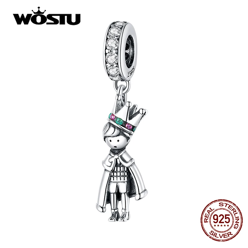 

WOSTU Crown King Charms 925 Sterling Silver Boys Pendant Zircon Bead Fit Original Bracelet Necklace Jewelry Best Gift CQC1584