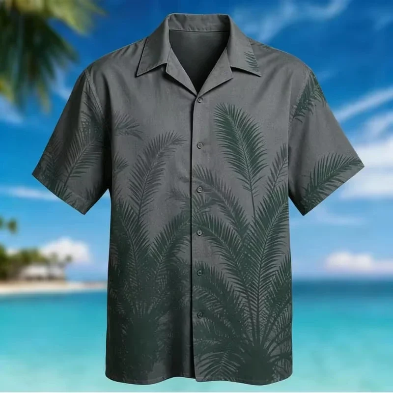 Hawaiian Style Fresh Coconut Print Men's Short-sleeved Fashion Shirt Men's Summer Outdoor Vacation Fashion Short-sleeved Shirt