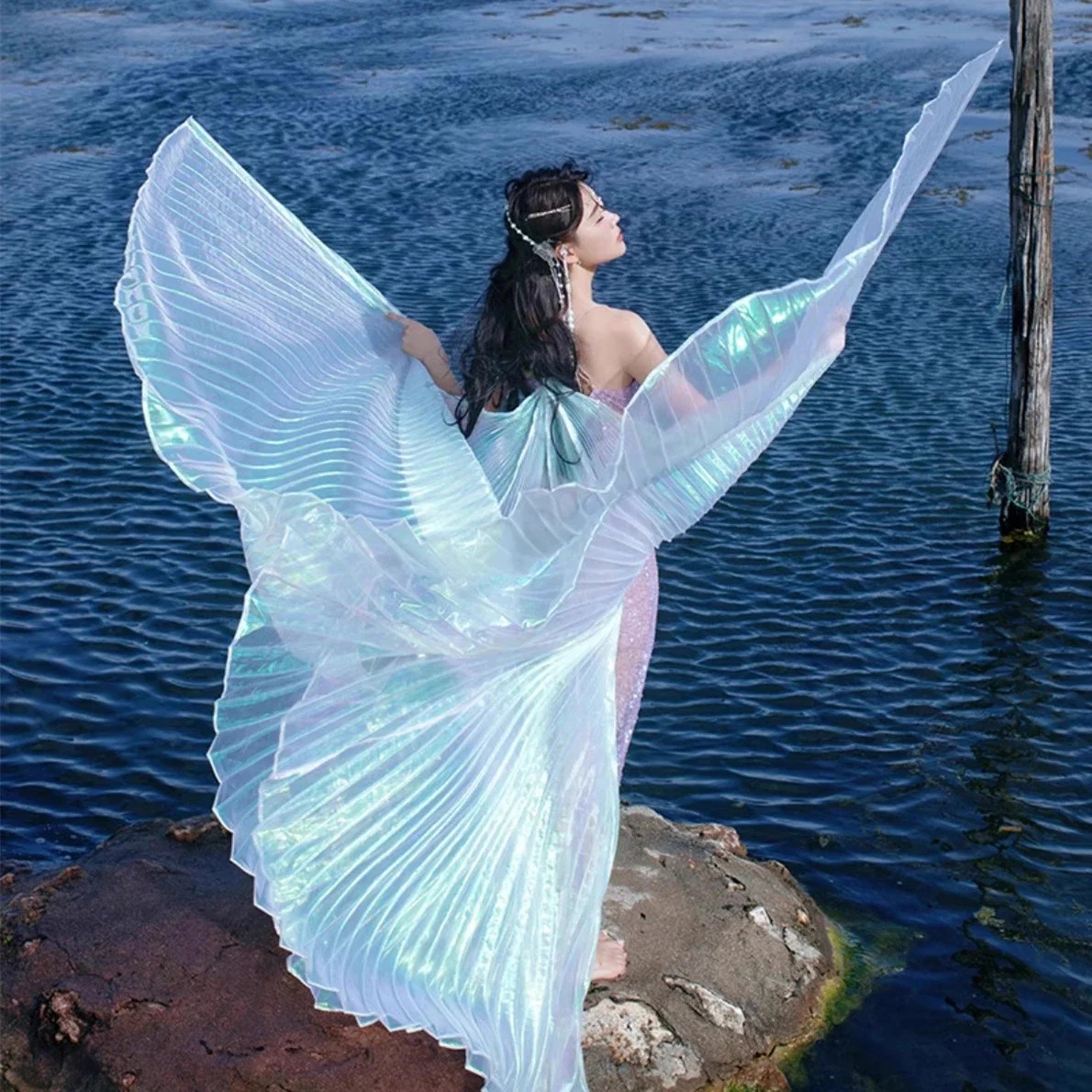 

Transparent Iridescent Stage Performance Props Oriental Dance Plus Size Egyptian Wings Belly Dance Isis Wings 300 Degrees