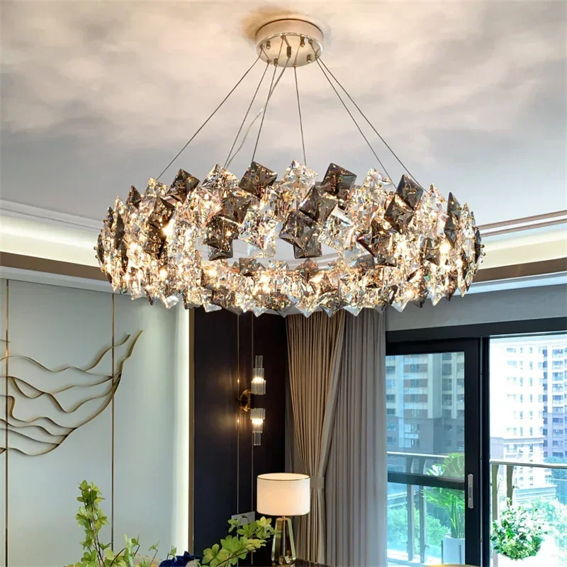

Mid Century Modern Square Crystal Chandelier Living Room Home Decoration Led Hanging Lamp Rings for Dining Pendant Lights