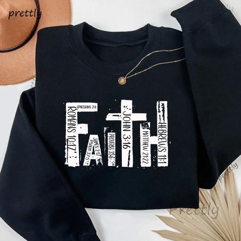 Christian Sweatshirt Bible Verse Religious Crewneck Sweatshirt Retro Faith Christian Cross Graphic Hoodies Unisex Streetwear