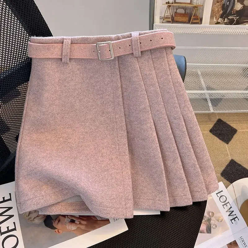 

Nice Sweet Pleated Skirt Female Autumn Fashion All-match A-line Skirt Women Simplicity Irregular Solid Color Slim High Waist Ski
