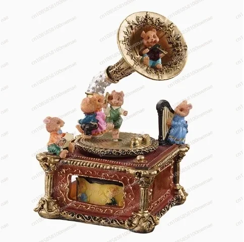 Retro music box phonograph ornaments, clockwork music box, practical birthday gifts for princess girls and girlfriends
