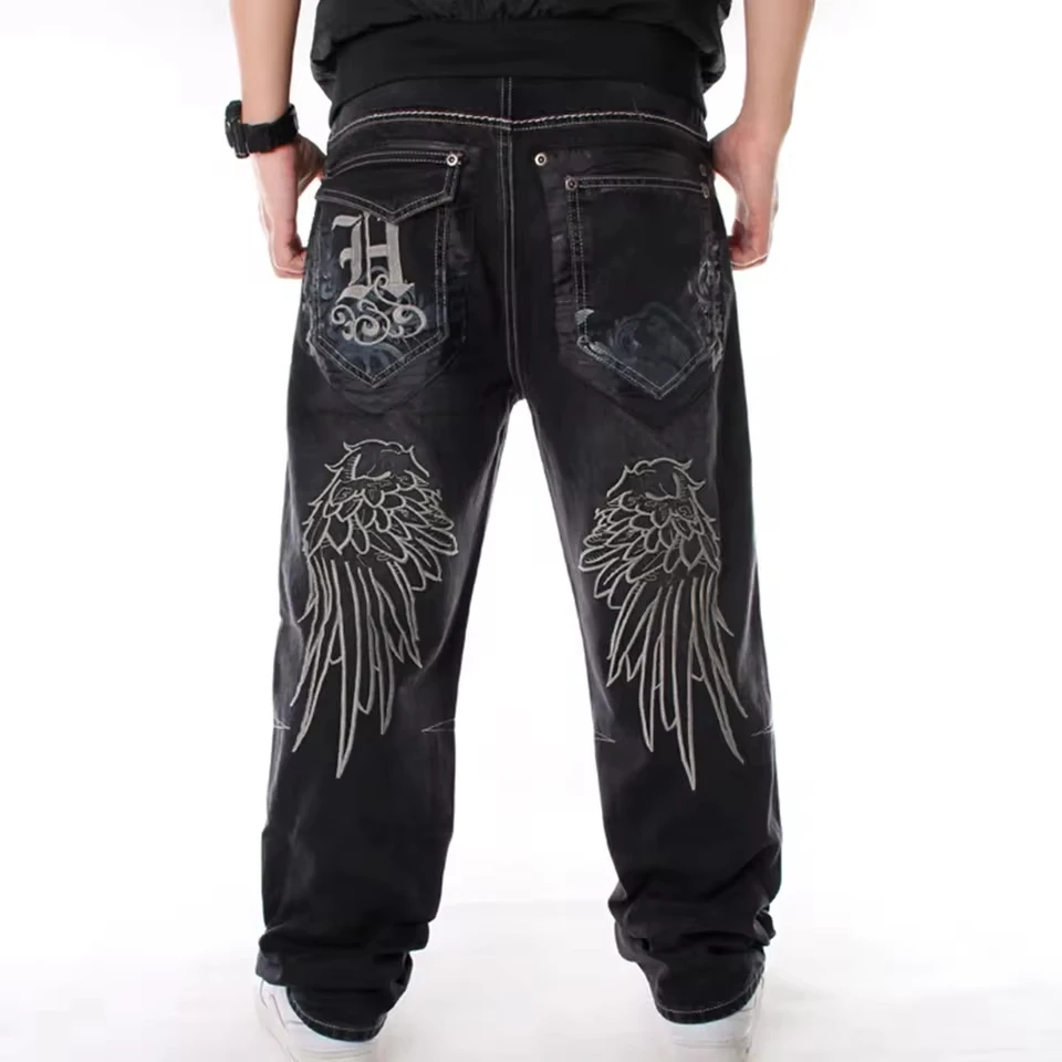 

Male Denim Pants Street Trend Loose Hiphop Street Dance Print Casual Straight Tube Wide Leg Wash Men'S Casual High Quality Pants