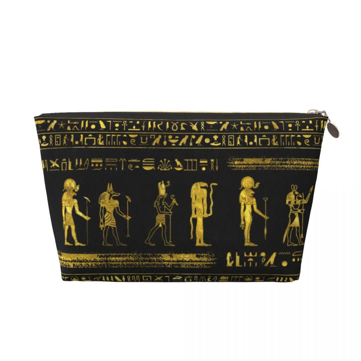 Custom Golden Egyptian Gods Hieroglyphics Travel Cosmetic Bag for Women Ancient Egypt Symbol Ladies Beauty Storage Dopp Kit