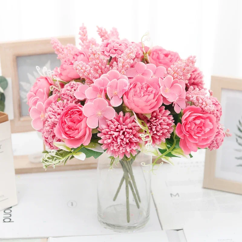 

Pink Silk Artificial Flowers Bouquet, Faux Peony Wedding Bouquets, Fake Flowers for Home, Room, Garden Decoration, Valentines D