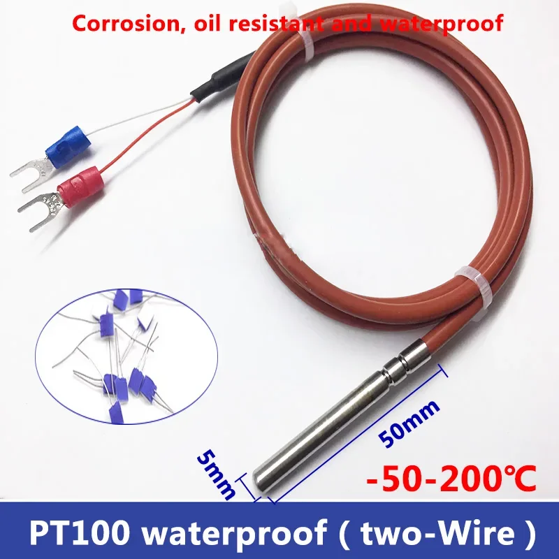 

PT100 Immersion Temperature Sensor with two-Wire Platinum Thermal Resistance Silicon Cable Protection for Measuring Temperatur
