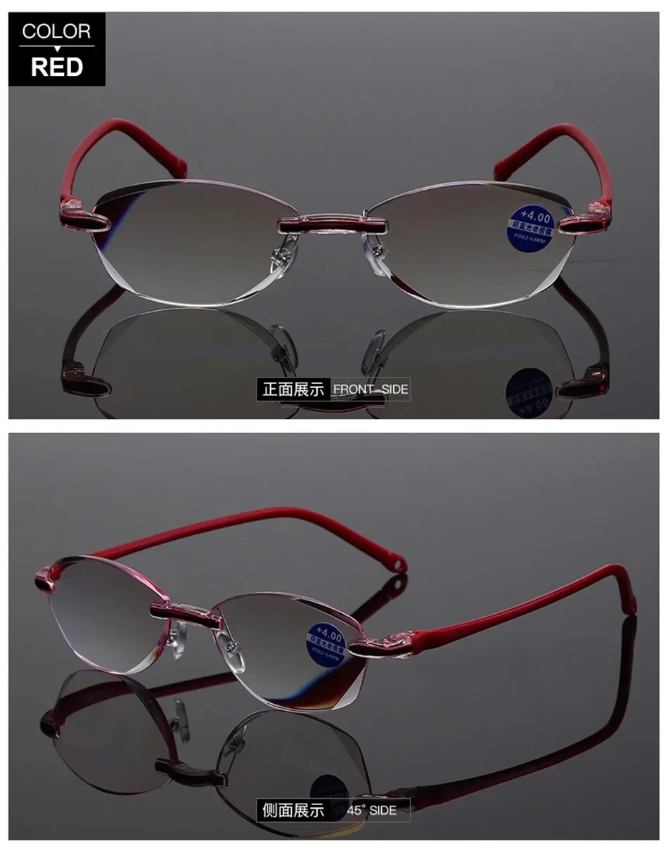 Schneiden Lesebrille Presbyopie Rahmen Frauen Männer Oval Randlose Ultraleicht Anti Blau Licht Computer Brillen +1 +1.5 +2 +2,5 – Detail 11