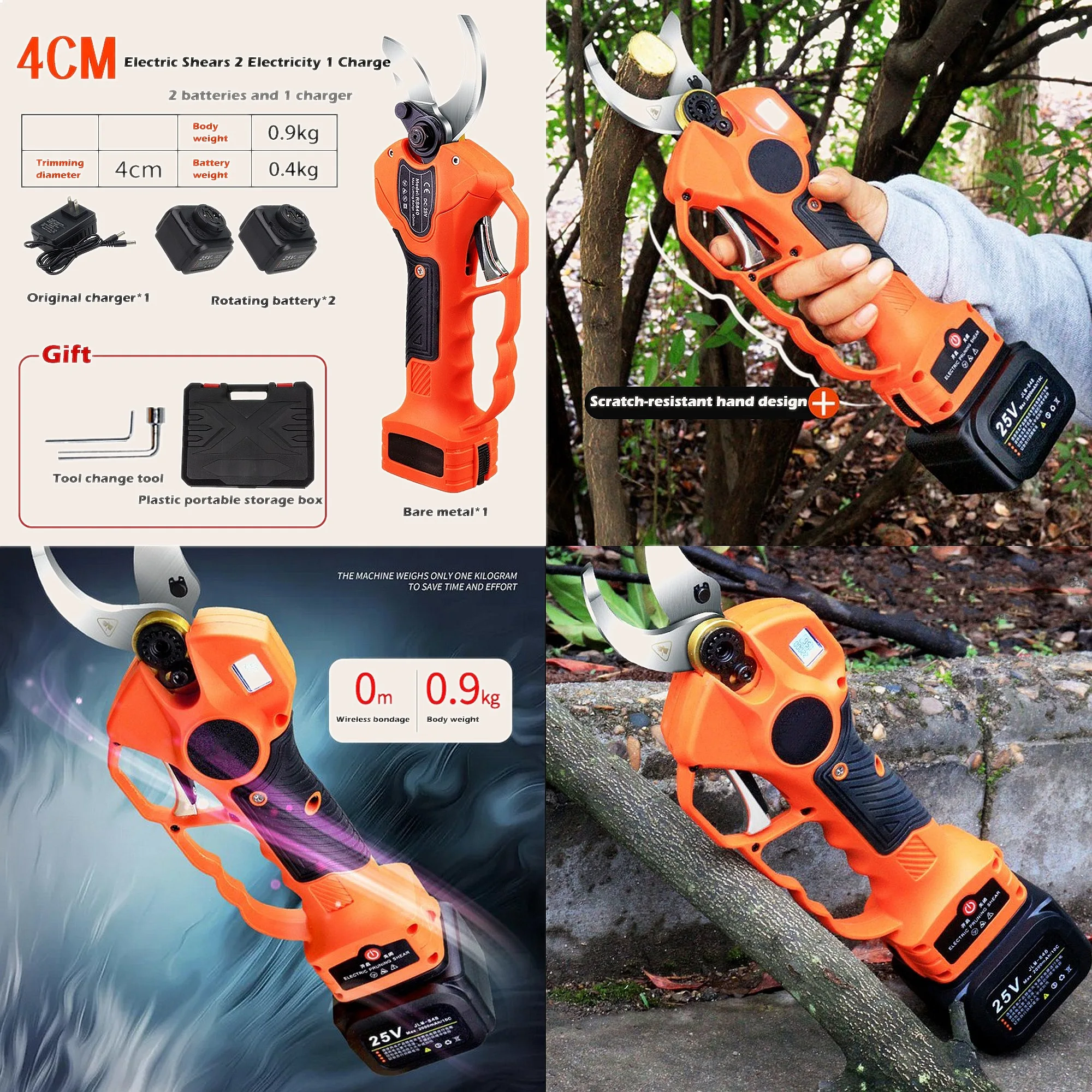 Trimming 4cm Cordless Electric Pruning Shear 25V Lithium Battery Tree Branch Cutter