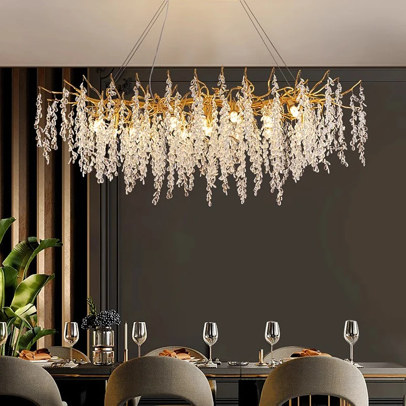 

French Light Luxury Tassel Crystal Chandelier Creative Branch Lamp Living Room Dining Room Bedroom Luxury Club Indoor Lighting