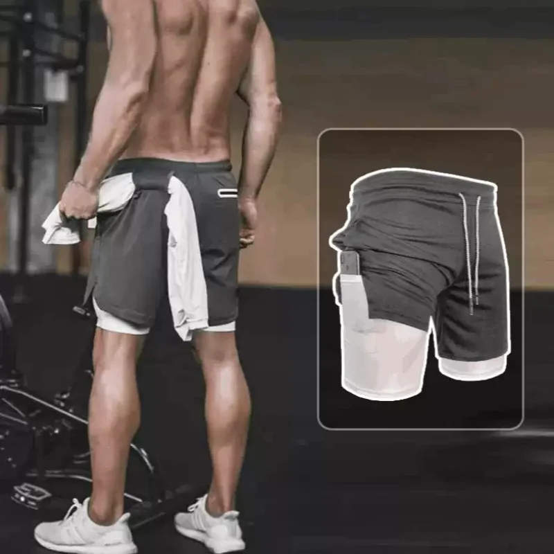 الرجال السراويل الرياضية ملابس رياضية ذات الطابقين تشغيل السراويل 2 في 1 قيعان الشاطئ الصيف اللياقة البدنية التدريب الركض سراويل قصيرة الرجال
