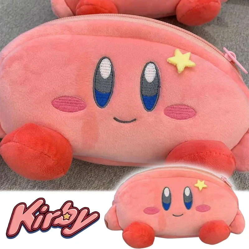 Estuche de lápices de dibujos animados Kirby Kawaii para niñas, bolsa de bolígrafo de felpa, bolsa de cosméticos de gran capacidad, bolsa de