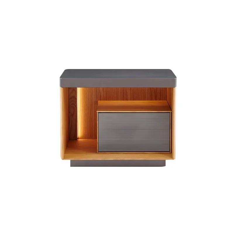 XM Italian Minimalist Bedside Table, Log High-end Villa, Bedroom With Light, Small Storage Cabinet, Model Room, Bedside Table
