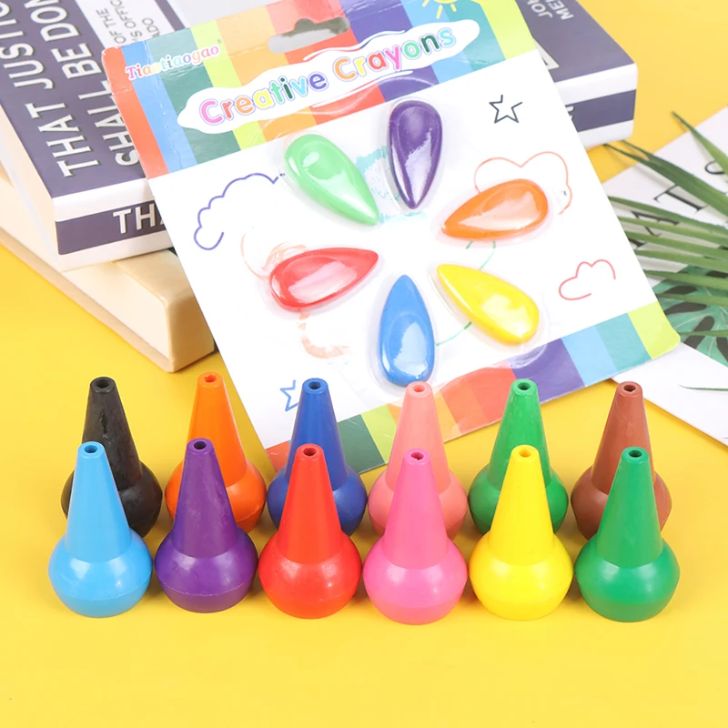 12Pcs Non-toxic Children's Safety Color Crayon Baby 3D Finger Art Supplies Kindergarten Easy to Erase Educational Kid Stationery