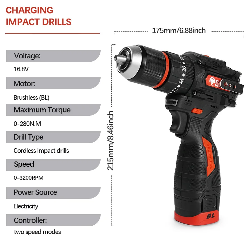 Electric Goddess Cordless Electric Screwdriver Drill Brushless Motor 280Nm Rechargeable Multifunctional Screwdriver Impact Drill