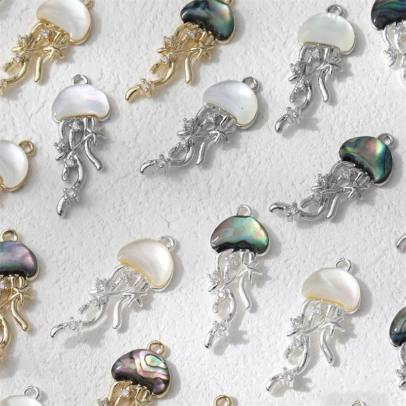 

Min order 10pcs/lot shell zircon decoration cartoon jellyfish shape copper floating locket beads diy jewelry accessory
