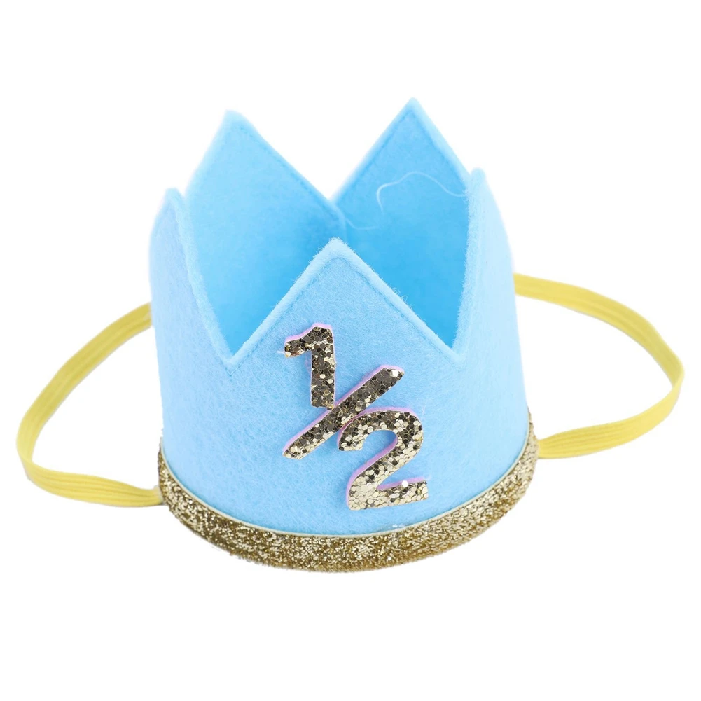 L81A 2025-2X Neonato Bambino Neonata Ragazzo Metà 1/2 Primo Secondo Terzo Compleanno Corona Torta Smash Fascia Blu
