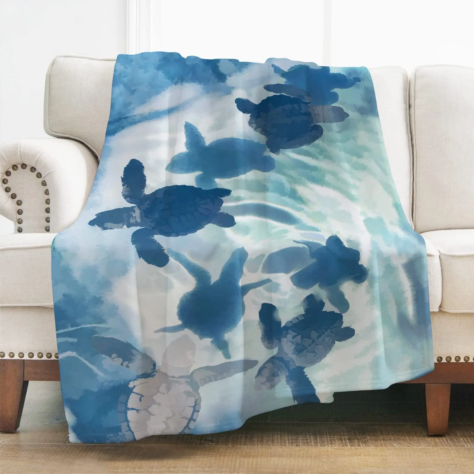 Sea Turtle Throw Blanket Ocean Animal Turtles Theme Living Room Decor Blanket Underwater World Lightweight Flannel Blankets