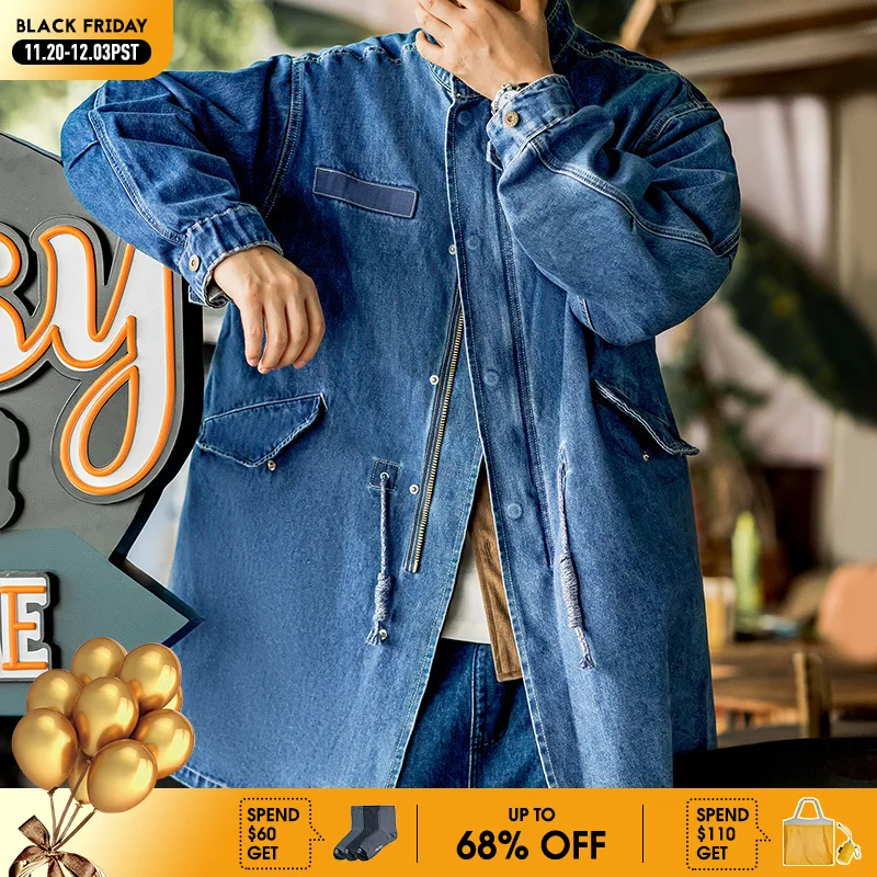 

Мужская джинсовая куртка-годе Maden, винтажная длинная куртка оверсайз из денима, джинсовая парка-годе, толстая джинсовая одежда в стиле ретро, M65, Осень-зима 2022