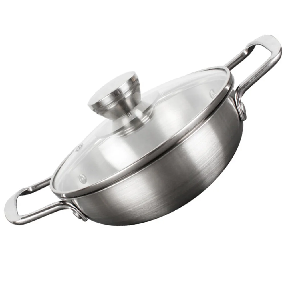 

Stainless Steel Korean Ramen Pot Glass Lid Nonstick Kitchen Cooking Pot for Soup Noodles Porridge Camping Picnic