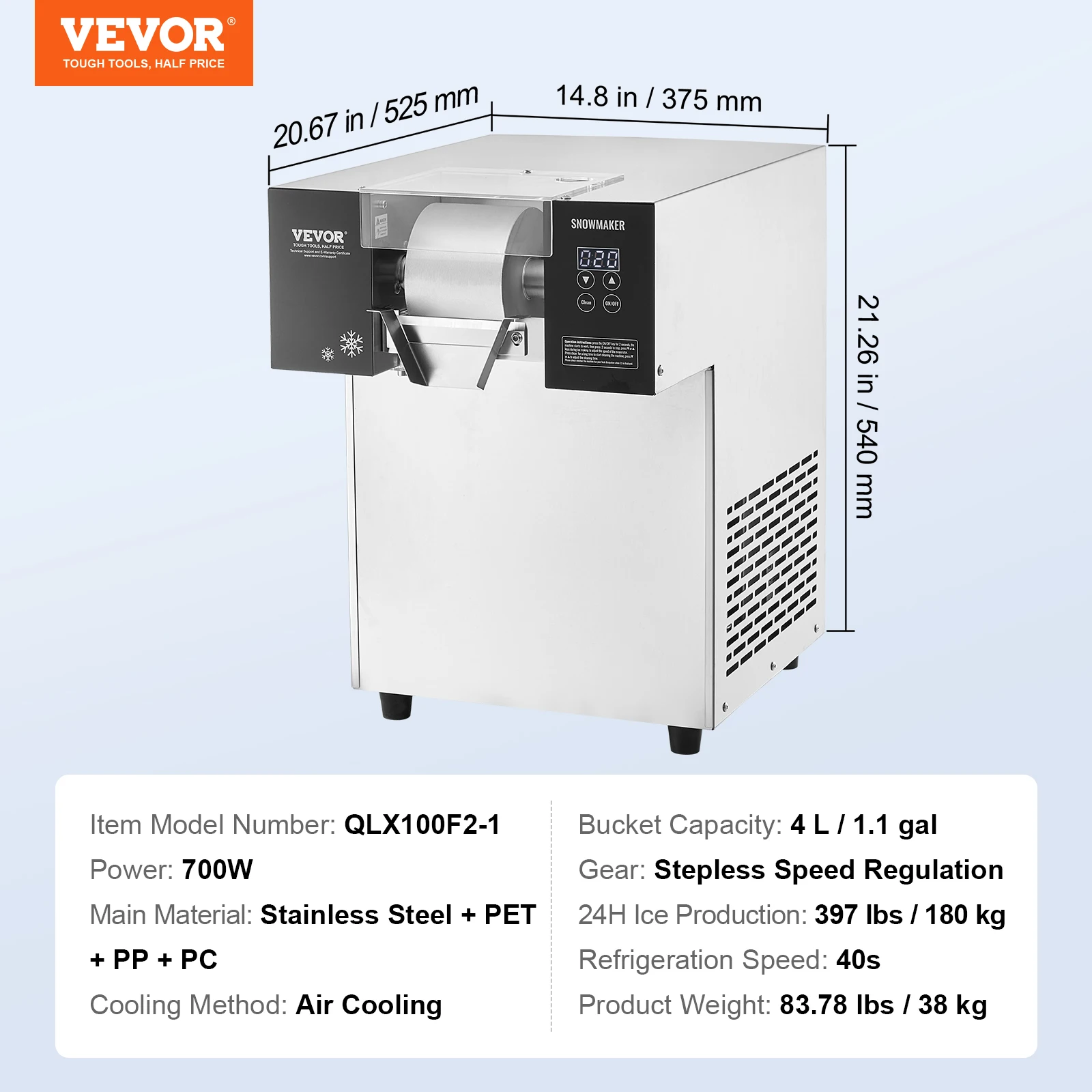 Succebuy Commerciële Sneeuwvlok Ijsmachine Rvs Luchtkoeling Systeem & Snelle Warmteafvoer voor Bakery Cafe
