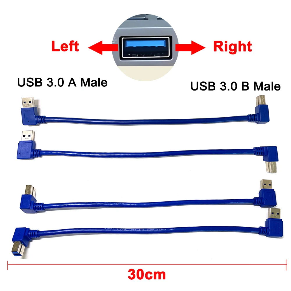 90度アングルUSB 3.0 Aオス-USB 3.0 Bオス BM USB3.0ケーブル (プリンター、スキャナー、HDD用) 1本