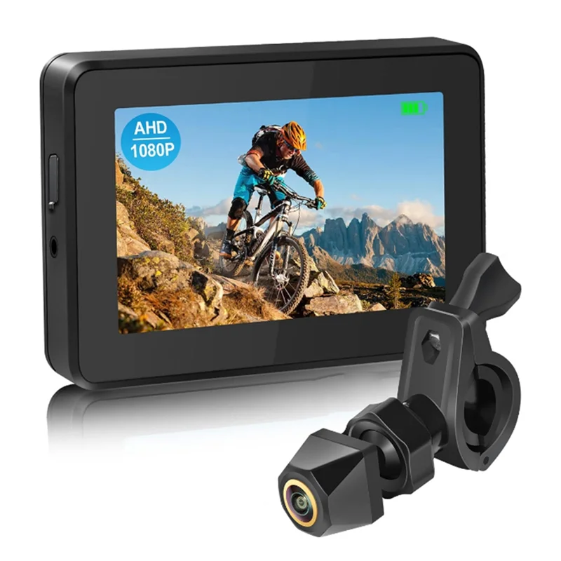 

RTENTE-Handlebar Bike Mirror, 1080P Rear View Camera With 4.3" Display Monitor, Night Vision Function For Mountain Bike, E-Bicyc
