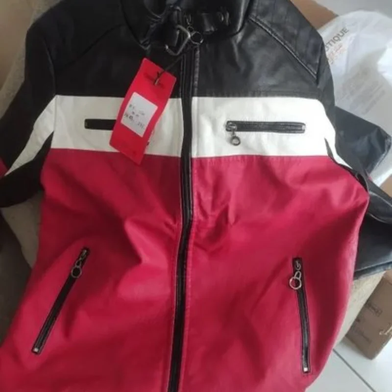 Blouson aviateur en fausse fourrure pour homme, manteau de motard avec fermeture éclair, cuir PU, chaud, noir, rouge, marron, sourire, pilote, moto,