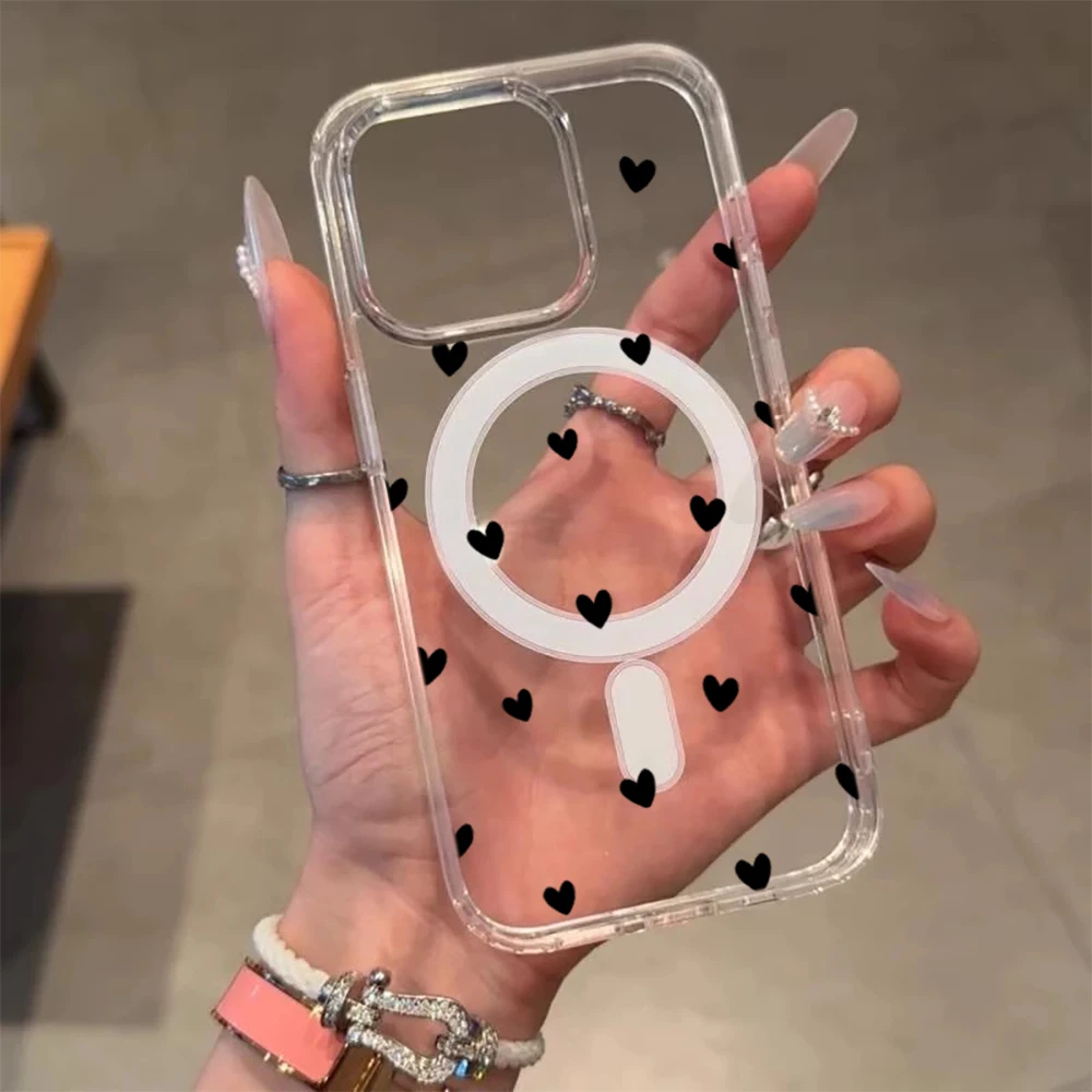 Einfache Herz-Polka-Dot-Stoßfeste Hülle für iPhone 15 17 Pro Max Hüllen iPhone 11 12 13 ProMax 14 16 Plus 16E Klare Magnetische Abdeckung – Detail 21