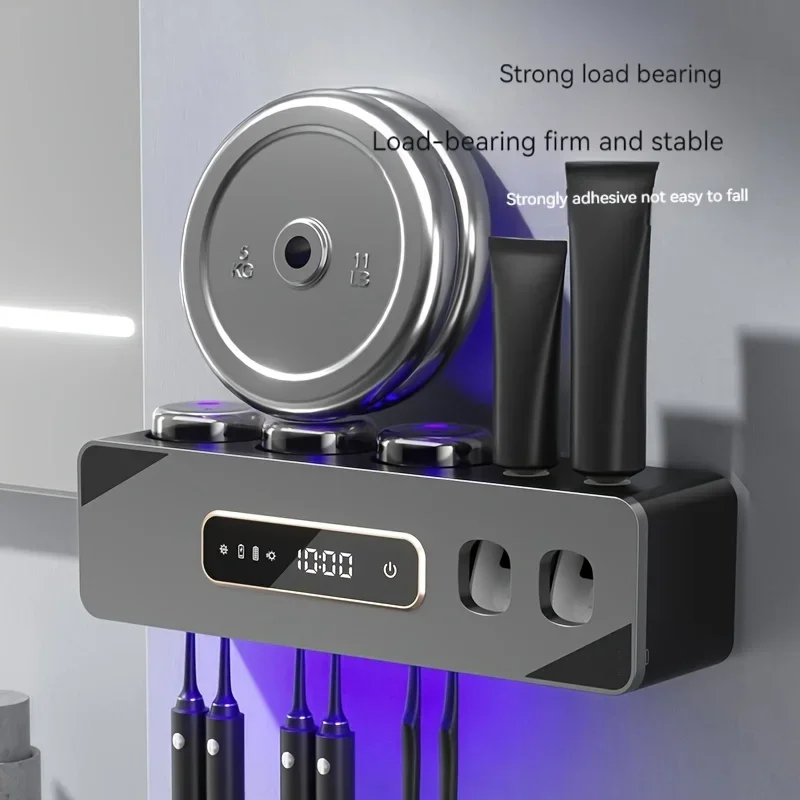 UV 살균 칫솔 홀더, 자동 치약 디스펜서가 있는 스마트 벽걸이형 칫솔 정리함, USB 충전, 리튬 썸네일 4