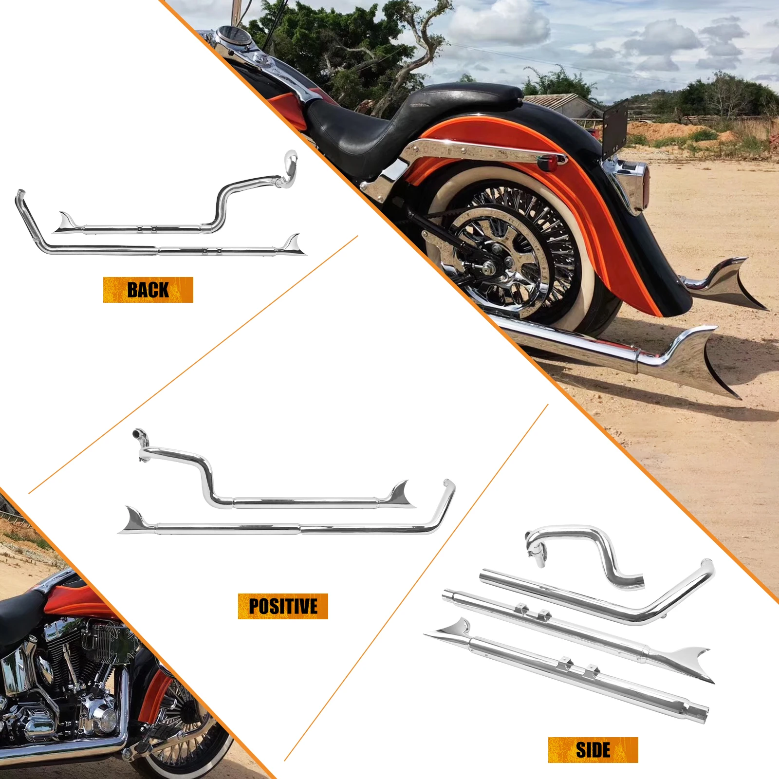 Sistema de escape doble cromado para motocicleta, tubo de escape delgado para Harley Softail, Fatboy, FLSTF Deluxe, 2007-2017, Breakout FXSB 13-2016