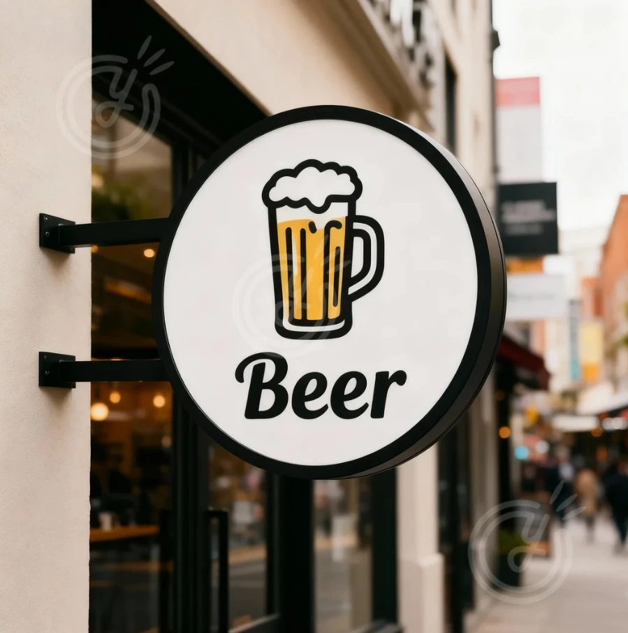 Sinal led de dupla face personalizado, logotipo comercial de néon, caixa de luz iluminada, logotipo de publicidade montado no teto e loja de bar de publicidade