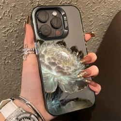 Luxury Lotus Flower Anti-drop Armour Case For iPhone 16 Pro Max 15 14 13 12 11 Pro XR XS X 7 8 Plus Lens protect plating Cover