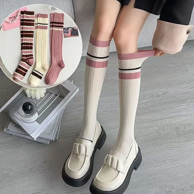

6 пар новых весенне-летних модных универсальных полосатых носков, женские простые удобные длинные носки, милые высокие носки
