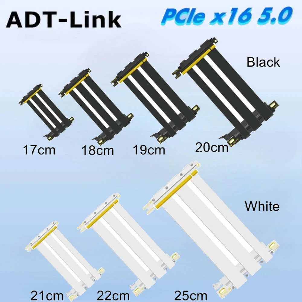 White Gen 5 PCIe Riser Cable PCI Express 5.0 x16 Dual Reverse High Speed 5.0 16x GPU Extension Cord ITX A4 Chassis Graphics Card