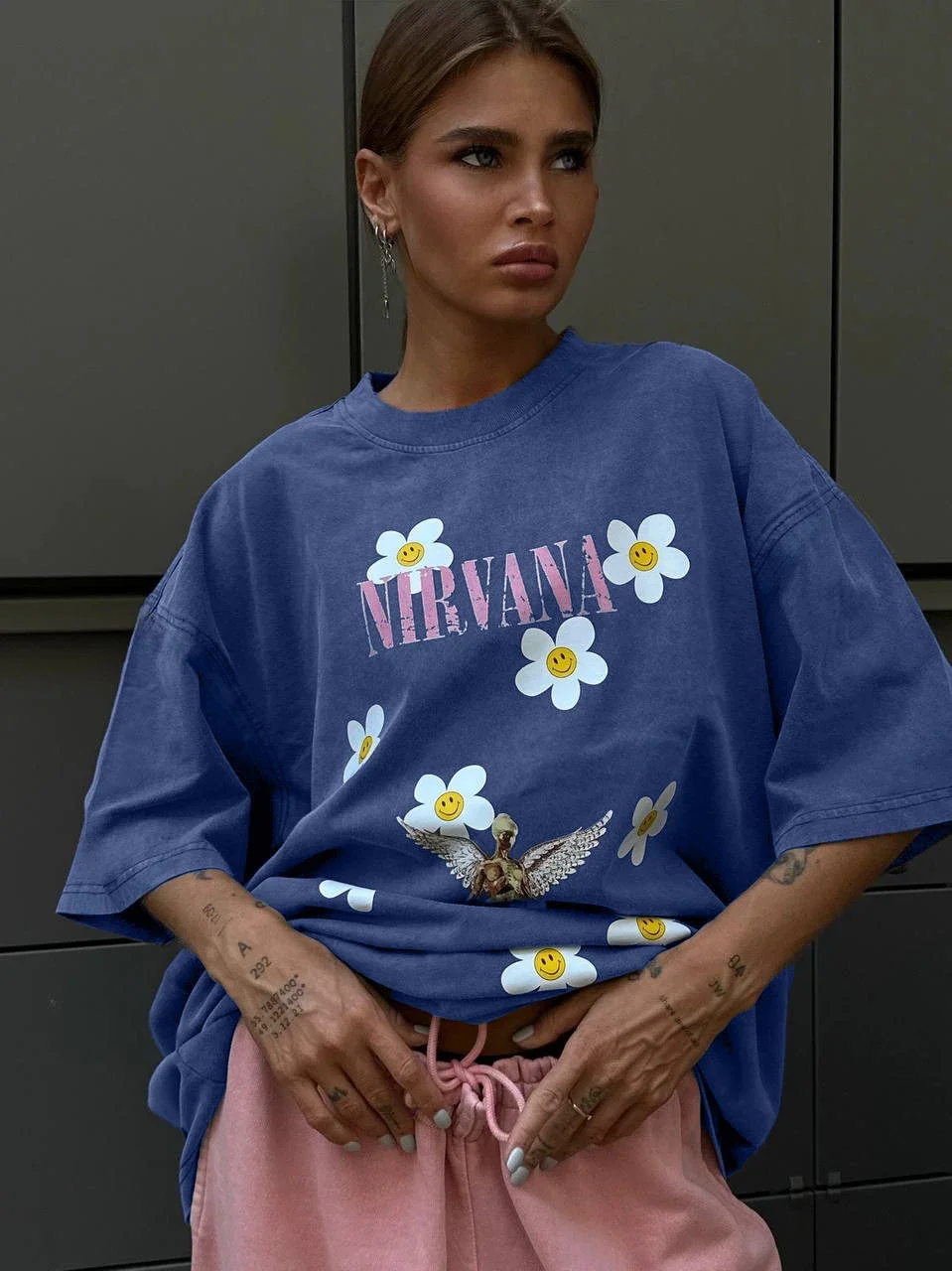 

Women's Retro Printed T-shirt Cotton Men Vintage Short-sleeve Washed Printing T Shirts Fashion Hip Hop Loose Flower Tees