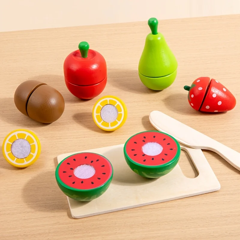 

Wooden Fruit Cutting Play Set, Kids Kitchen Pretend Play Toy with Knife And Board, Simulation Fruits Playset for Toddlers