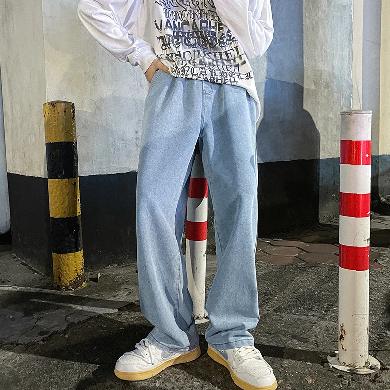 2024 New Streetwear Baggy Jeans Men Korean Fashion Loose Straight Wide Leg Pants Male Brand Clothing Black Light Blue gray Jeans