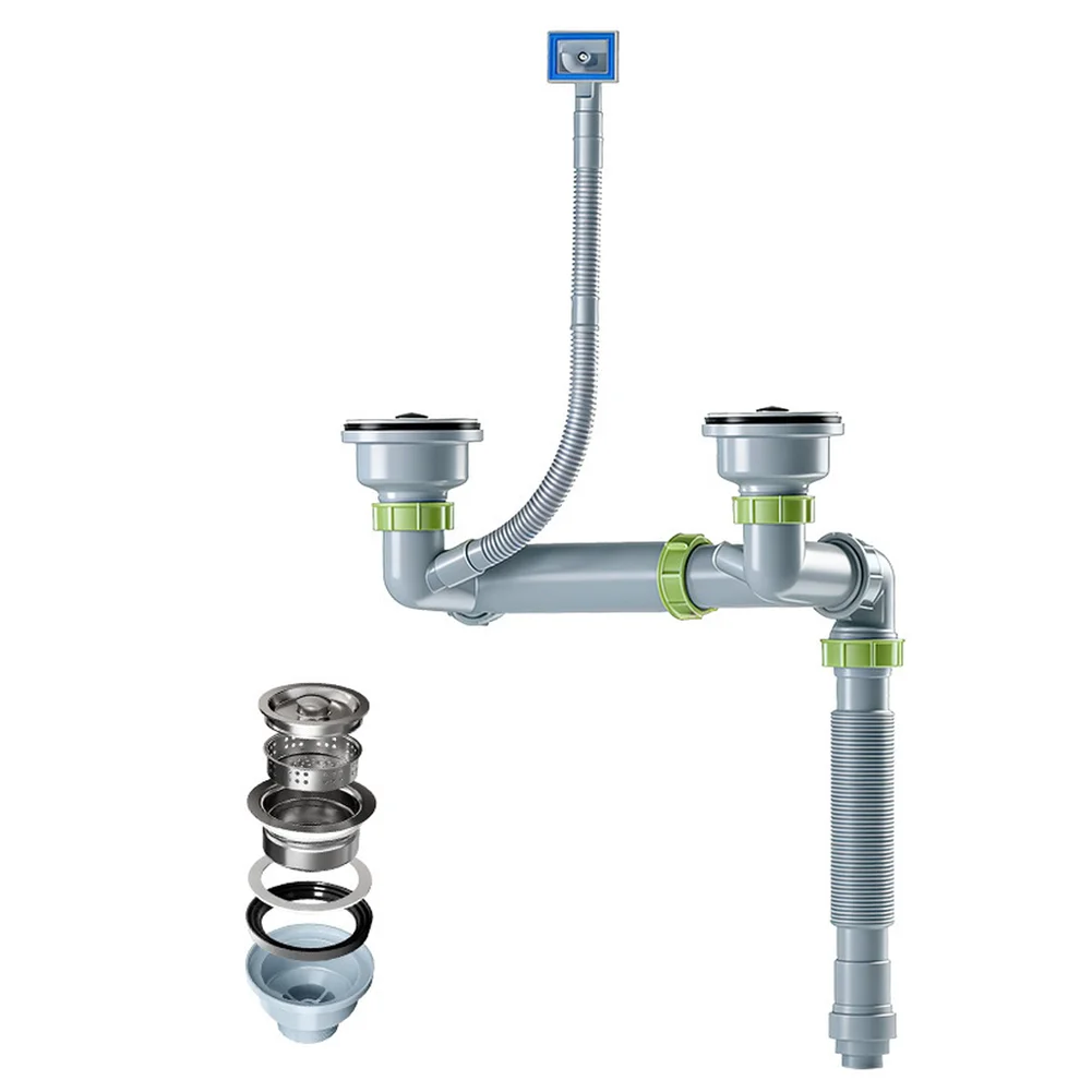 Space-Saving Sink Drain Kit Easy Install Stainless Steel Kitchen Sink Drain Sewer Drainage Water Hose Accessories
