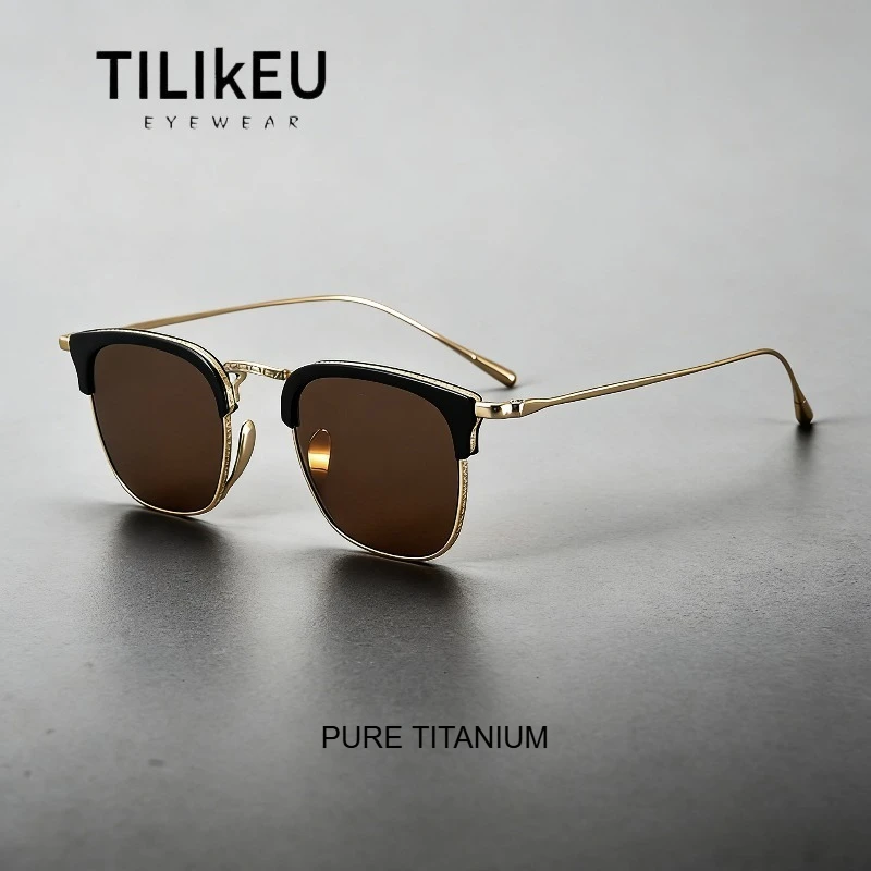 

New Japanese Pure Titanium Nylon Square Sunglasses 19.1g Ultra Light Retro Trend Driving Anti Glare Shades UV400 Sun Glasses
