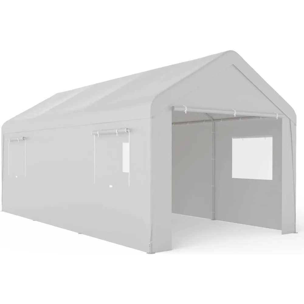 

Carport 10x20 Ft, 120 LBS Heavy Duty Car Canopy, Portable Garage with Roll-up Windows and Removable Sidewalls, Car Port for Trac