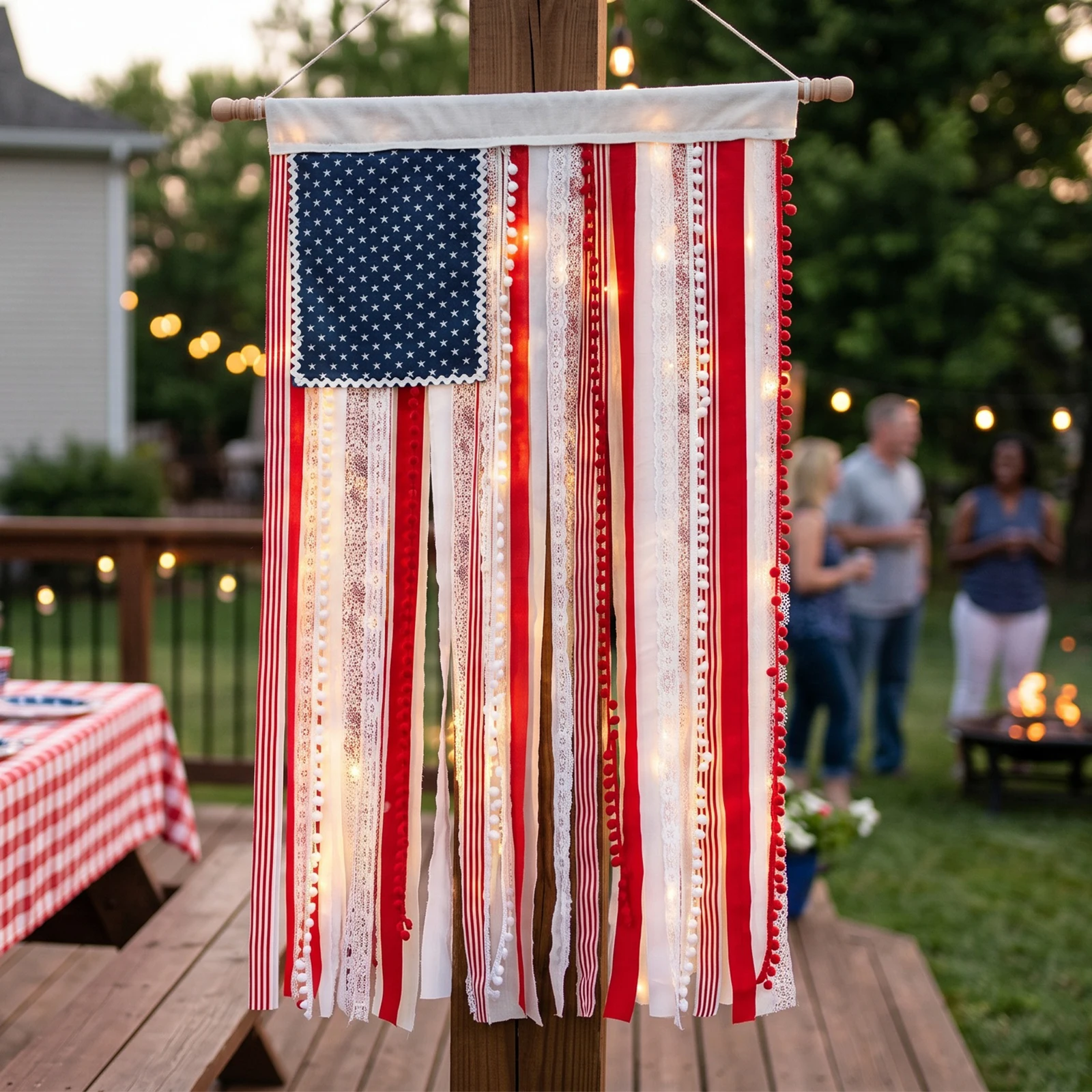 50x26 Inch Fourth of July Independence Day Banners with Tassel and Suspension Rope Lighted Rag for Home Party Supplies