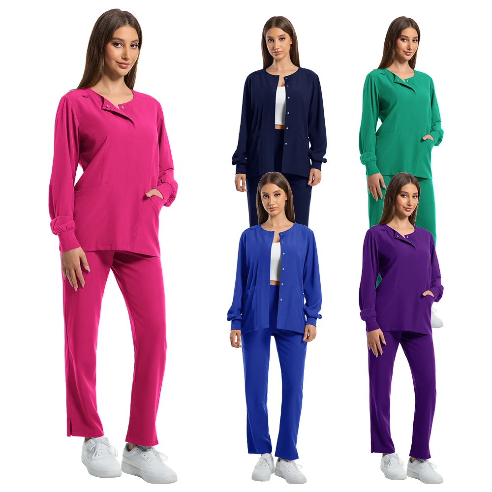 

Scrubs Women Set Nursing Uniforms Clinical Set Nurse Doctor Dustproof Workwear Surgical Long Sleeve Medical Jacket + Wide Pants