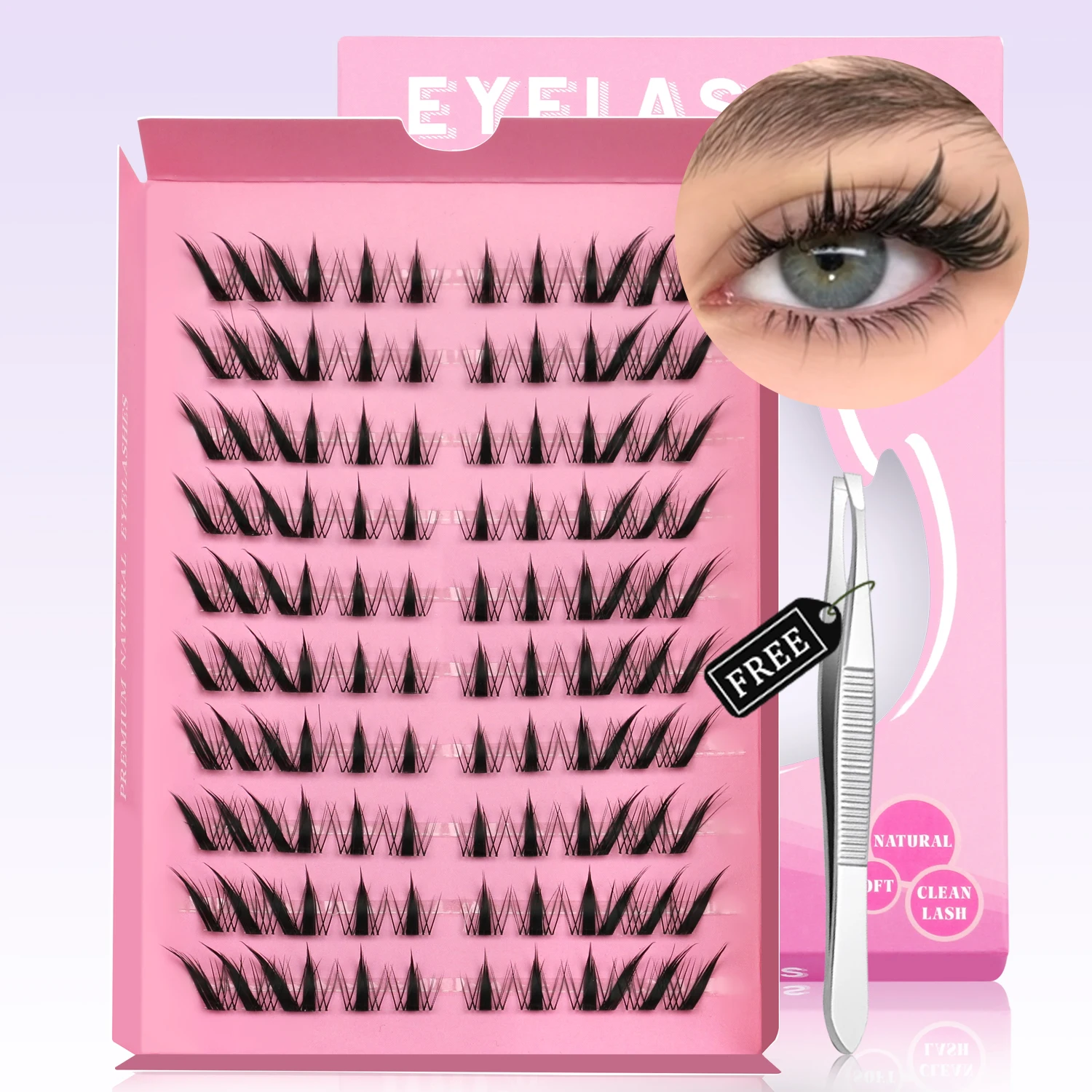 ラスヴィレ ラッシュクラスター ナチュラルキャットアイラッシュ DIY マンガまつげエクステ ソフトウィスピー個別まつげ ラッシュピンセット付き メイクアップ