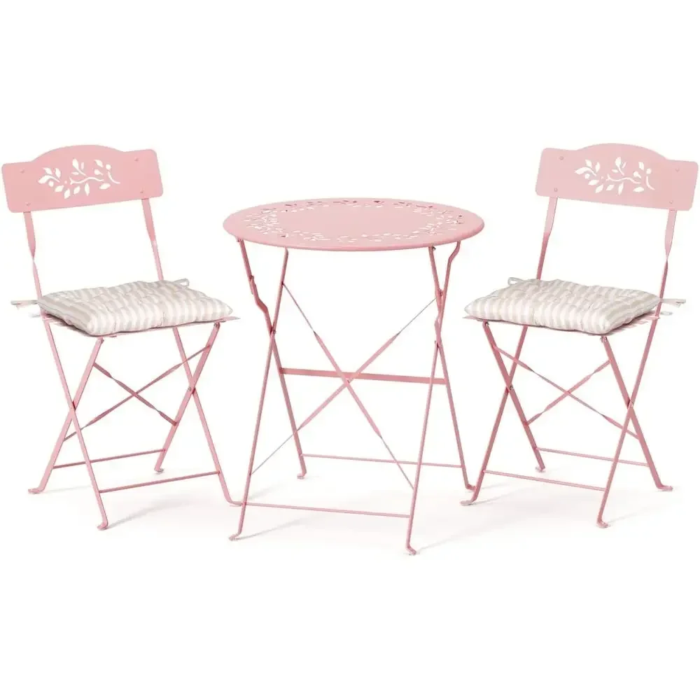 

2-3 Piece Outdoor Bistro Set with Olive Leaf Design and Cushions for Patio, Balcony, Garden, Porch, Yard in Pink