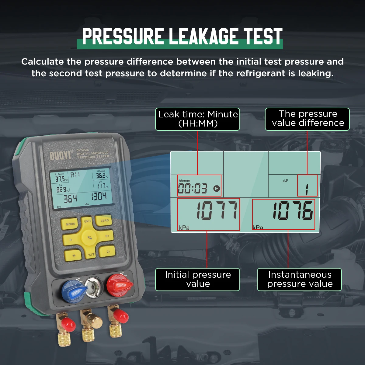 DUOYI 522A Messgerät für Klimaanlagen-Vakuum, Kältemittel-HVAC-Vakuumdruck-Digital-Manometer, Temperatur-Tester-Set – Detail 11