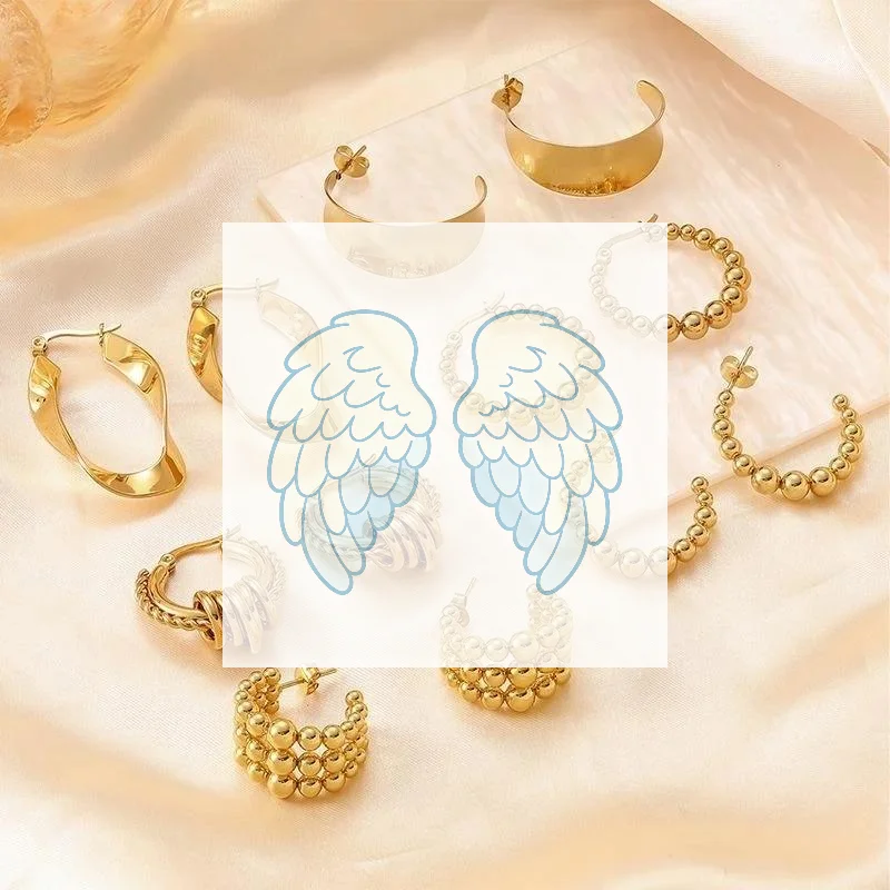 Retro C Shape Gold Hoop Earrings Stainless Steel Twisted Beaded Fashion Jewelry for Women Daily Casual Wear