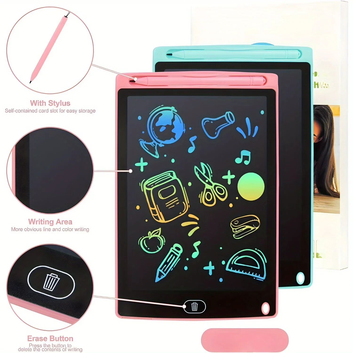 20 pcs of ABS material made 10 inch LCD colorful writing and drawing board, one key to clear. Science education educational toys